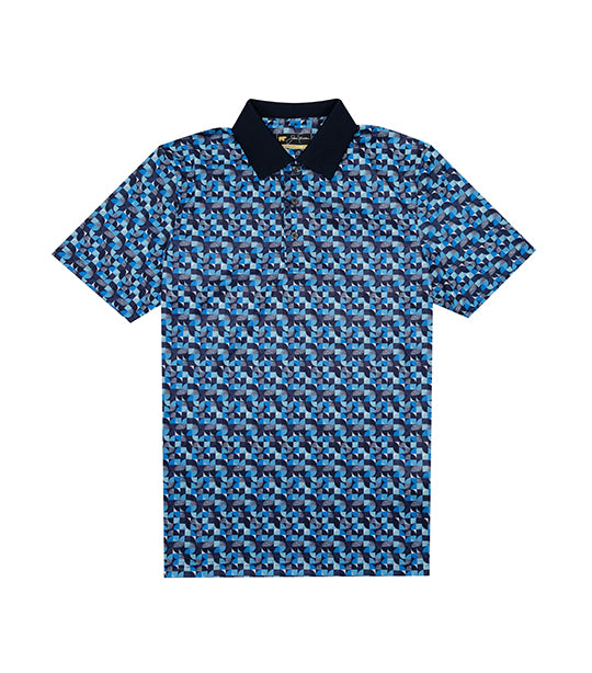 Optical Grid Geometric Print Polo Classic Navy